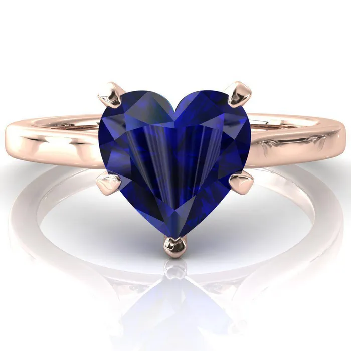 Fire Brilliance Darci Heart Blue Sapphire 5 Prong Cathedral Solitaire Engagement Ring Rings