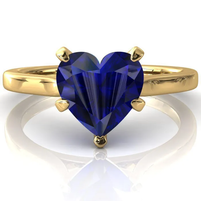 Fire Brilliance Darci Heart Blue Sapphire 5 Prong Cathedral Solitaire Engagement Ring Rings
