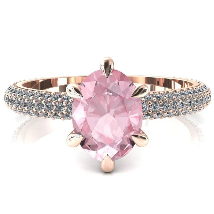 Fire Brilliance Elley Oval Pink Sapphire 6 Claw Prong Diamond Accent Engagement Ring Rings