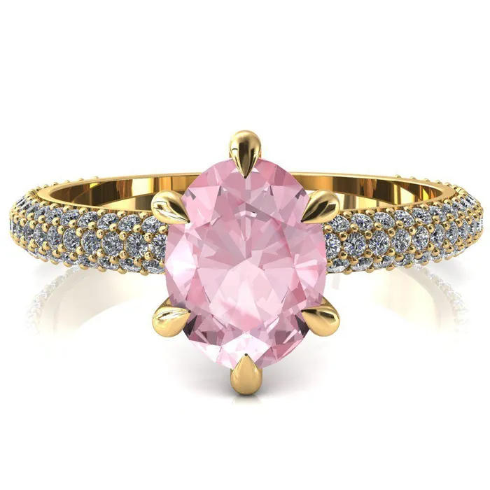 Fire Brilliance Elley Oval Pink Sapphire 6 Claw Prong Diamond Accent Engagement Ring Rings