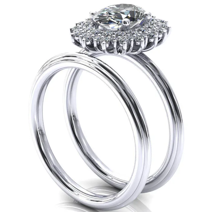 Fire Brilliance Eridanus Oval Lab Grown Diamond Center Stone 4 Prong Diamond Cluster Halo Engagement Ring Rings