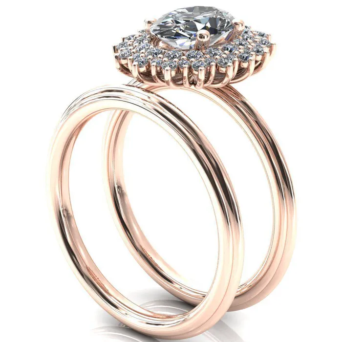 Fire Brilliance Eridanus Oval Lab Grown Diamond Center Stone 4 Prong Diamond Cluster Halo Engagement Ring Rings