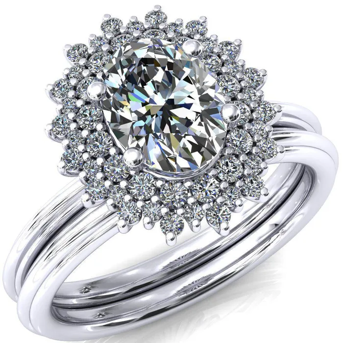 Fire Brilliance Eridanus Oval Lab Grown Diamond Center Stone 4 Prong Diamond Cluster Halo Engagement Ring Rings
