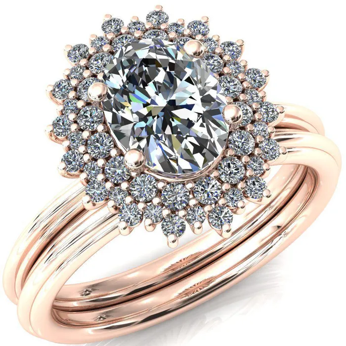 Fire Brilliance Eridanus Oval Lab Grown Diamond Center Stone 4 Prong Diamond Cluster Halo Engagement Ring Rings