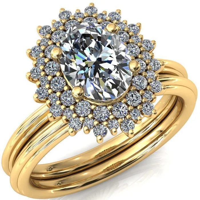 Fire Brilliance Eridanus Oval Lab Grown Diamond Center Stone 4 Prong Diamond Cluster Halo Engagement Ring Rings