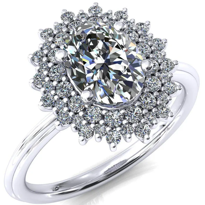 Fire Brilliance Eridanus Oval Lab Grown Diamond Center Stone 4 Prong Diamond Cluster Halo Engagement Ring Rings