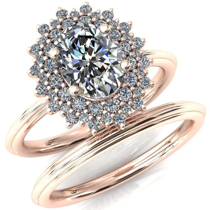 Fire Brilliance Eridanus Oval Lab Grown Diamond Center Stone 4 Prong Diamond Cluster Halo Engagement Ring Rings