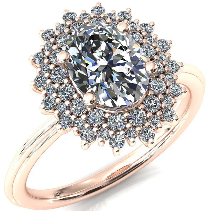 Fire Brilliance Eridanus Oval Lab Grown Diamond Center Stone 4 Prong Diamond Cluster Halo Engagement Ring Rings