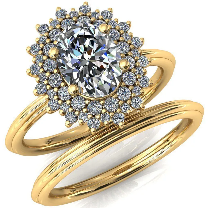 Fire Brilliance Eridanus Oval Lab Grown Diamond Center Stone 4 Prong Diamond Cluster Halo Engagement Ring Rings