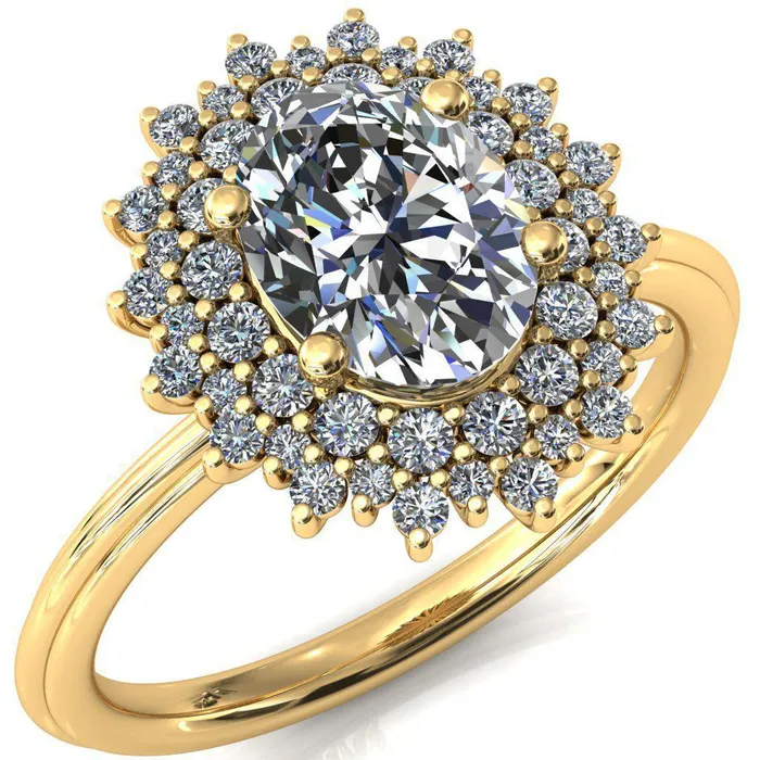 Fire Brilliance Eridanus Oval Lab Grown Diamond Center Stone 4 Prong Diamond Cluster Halo Engagement Ring Rings