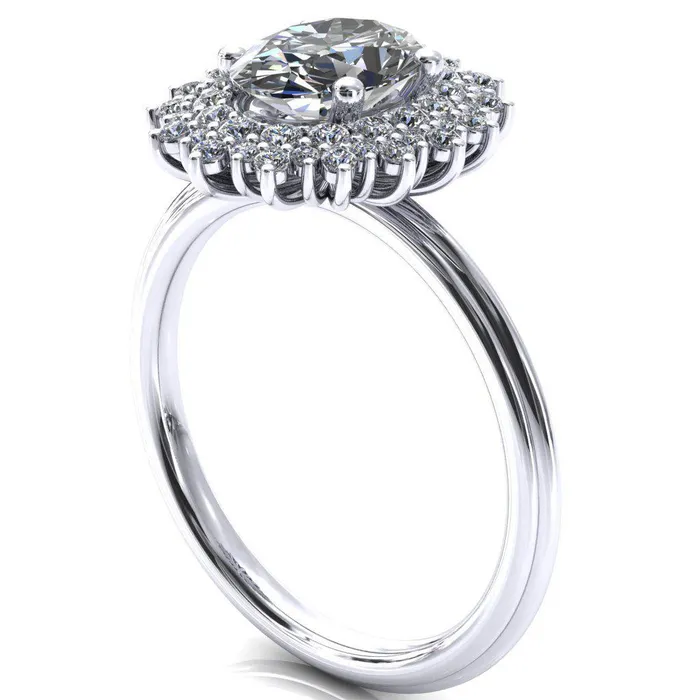 Fire Brilliance Eridanus Oval Lab Grown Diamond Center Stone 4 Prong Diamond Cluster Halo Engagement Ring Rings