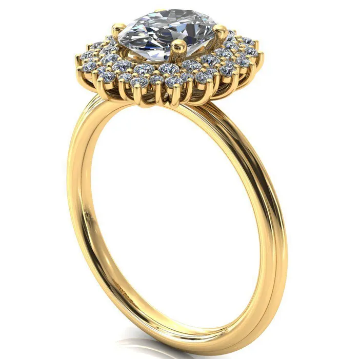 Fire Brilliance Eridanus Oval Lab Grown Diamond Center Stone 4 Prong Diamond Cluster Halo Engagement Ring Rings