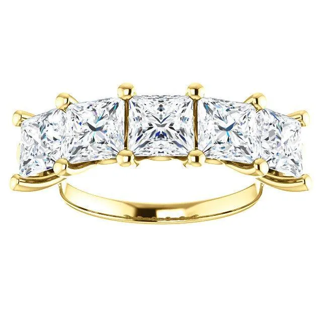 Fire Brilliance Estella Princess Moissanite Flower Basket Anniversary Band Rings