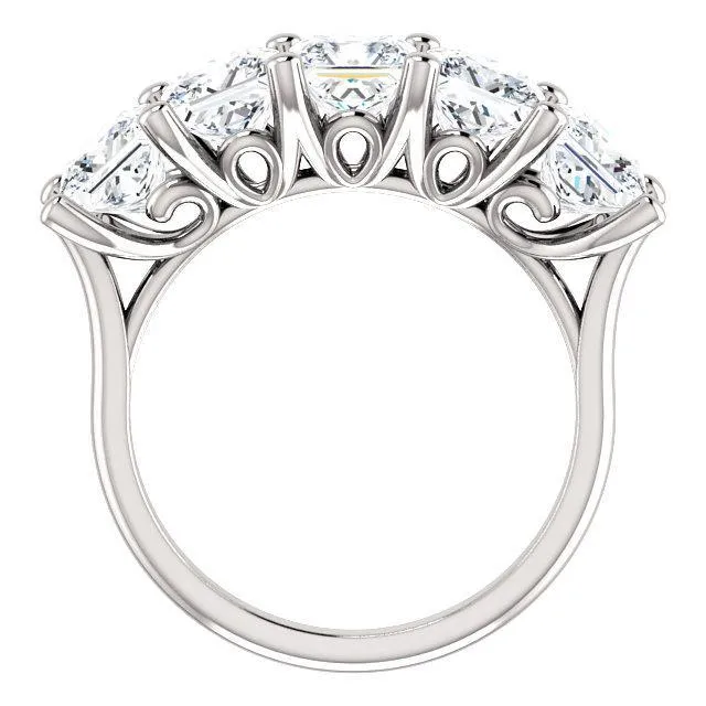 Fire Brilliance Estella Princess Moissanite Flower Basket Anniversary Band Rings