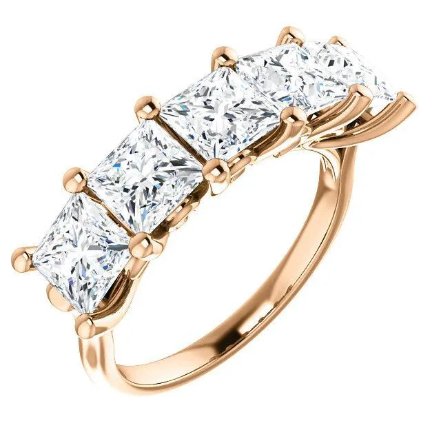 Fire Brilliance Estella Princess Moissanite Flower Basket Anniversary Band Rings