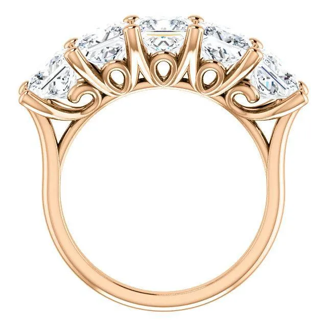 Fire Brilliance Estella Princess Moissanite Flower Basket Anniversary Band Rings