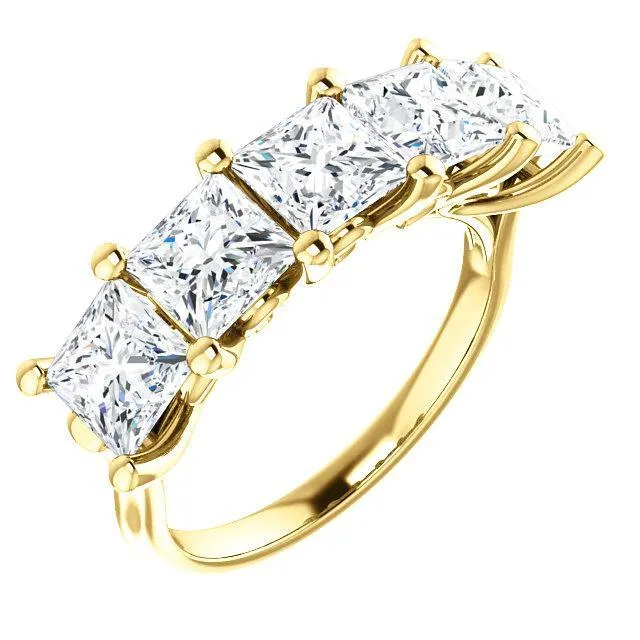 Fire Brilliance Estella Princess Moissanite Flower Basket Anniversary Band Rings