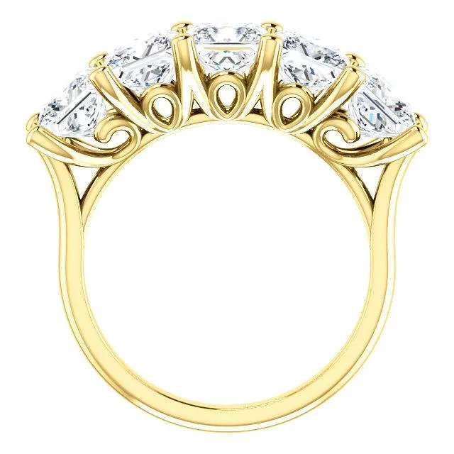 Fire Brilliance Estella Princess Moissanite Flower Basket Anniversary Band Rings