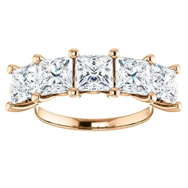 Fire Brilliance Estella Princess Moissanite Flower Basket Anniversary Band Rings