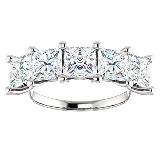 Fire Brilliance Estella Princess Moissanite Flower Basket Anniversary Band Rings
