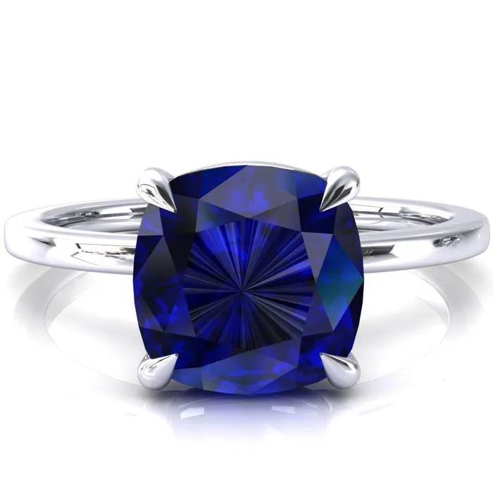 Fire Brilliance Lyla Cushion Blue Sapphire 4 Claw Prong Single Rail Solitaire Ring Rings Fire Brilliance Lyla Cushion Blue Sapphire 4 Claw Prong Single Rail Solitaire Ring Rings