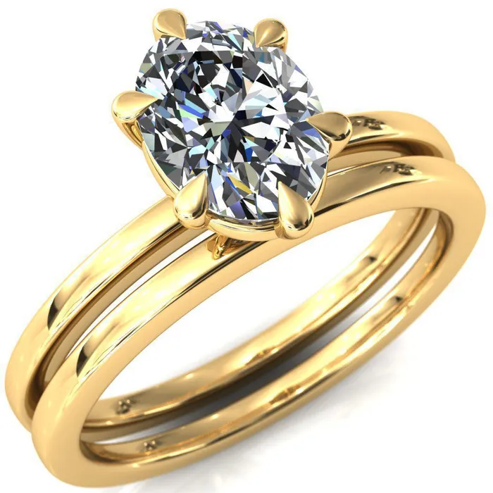 Fire Brilliance Lyla Oval Center Stone 6 Claw Prong Single Rail Solitaire Ring Rings