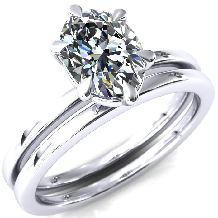 Fire Brilliance Lyla Oval Center Stone 6 Claw Prong Single Rail Solitaire Ring Rings