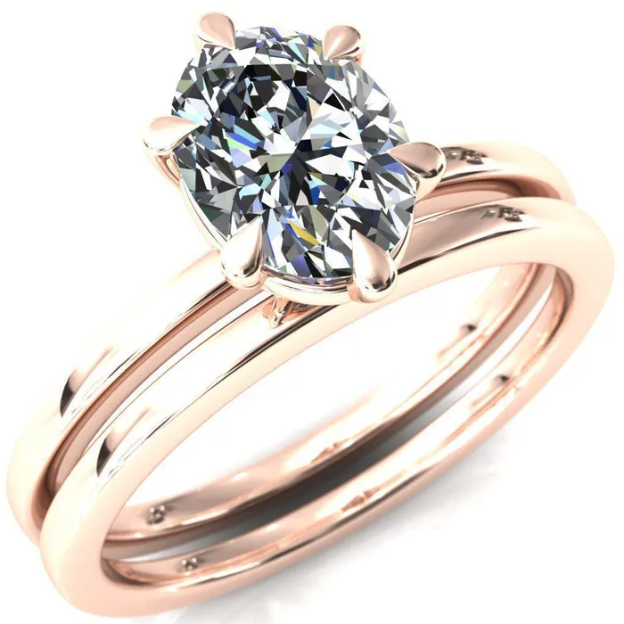 Fire Brilliance Lyla Oval Center Stone 6 Claw Prong Single Rail Solitaire Ring Rings