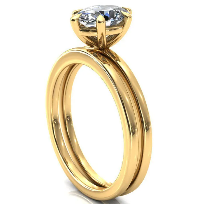 Fire Brilliance Lyla Oval Center Stone 6 Claw Prong Single Rail Solitaire Ring Rings
