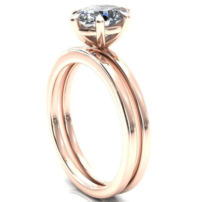 Fire Brilliance Lyla Oval Center Stone 6 Claw Prong Single Rail Solitaire Ring Rings