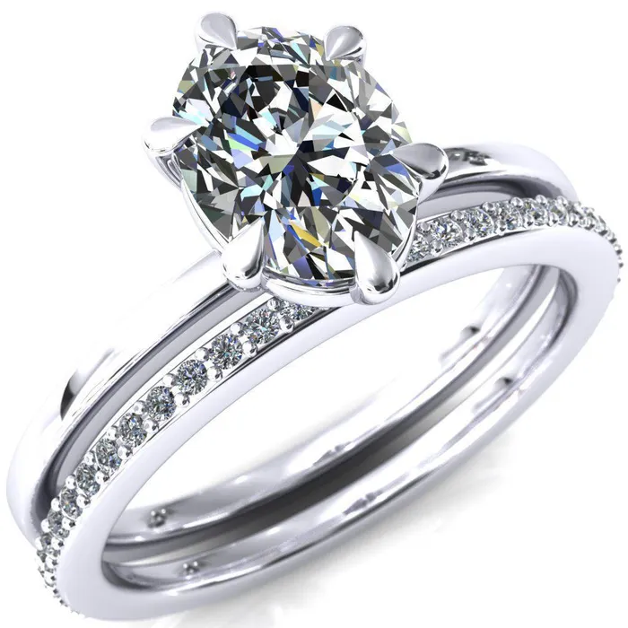 Fire Brilliance Lyla Oval Center Stone 6 Claw Prong Single Rail Solitaire Ring Rings