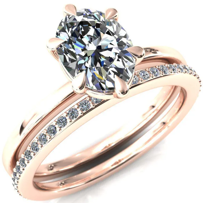 Fire Brilliance Lyla Oval Center Stone 6 Claw Prong Single Rail Solitaire Ring Rings