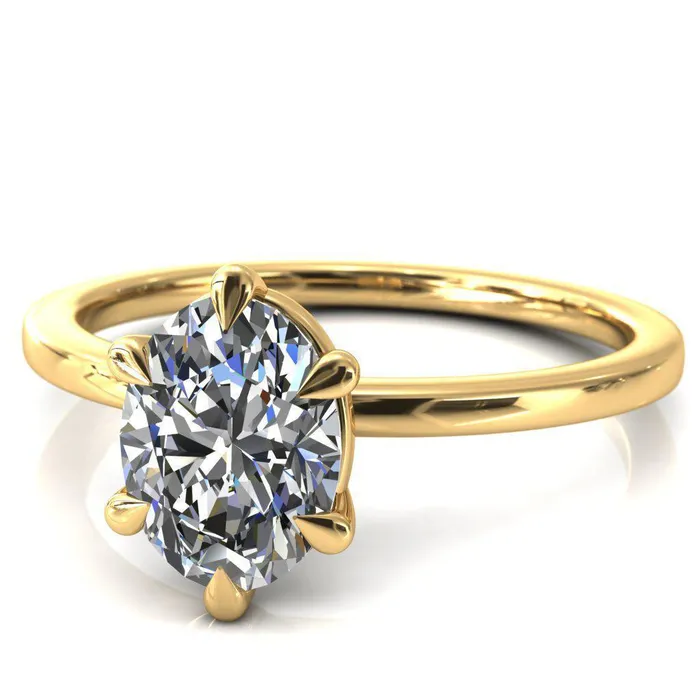 Fire Brilliance Lyla Oval Center Stone 6 Claw Prong Single Rail Solitaire Ring Rings