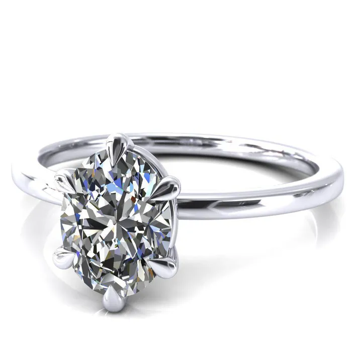 Fire Brilliance Lyla Oval Center Stone 6 Claw Prong Single Rail Solitaire Ring Rings