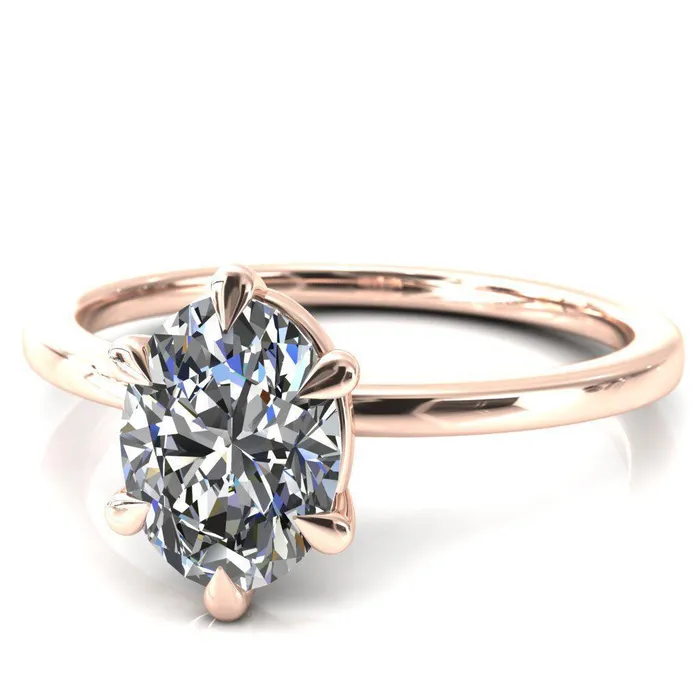 Fire Brilliance Lyla Oval Center Stone 6 Claw Prong Single Rail Solitaire Ring Rings