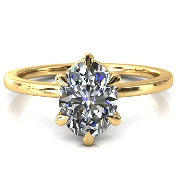 Fire Brilliance Lyla Oval Center Stone 6 Claw Prong Single Rail Solitaire Ring Rings