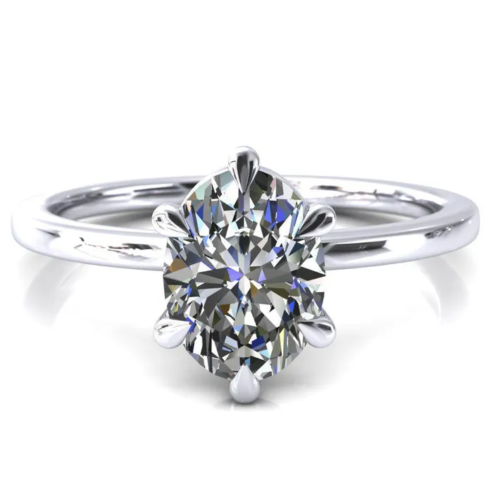 Fire Brilliance Lyla Oval Center Stone 6 Claw Prong Single Rail Solitaire Ring Rings