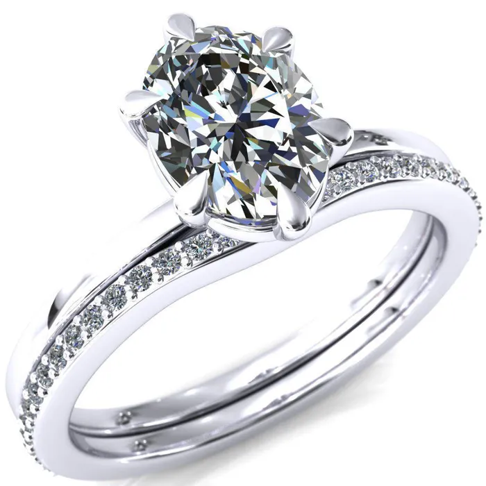 Fire Brilliance Lyla Oval Center Stone 6 Claw Prong Single Rail Solitaire Ring Rings