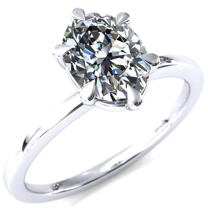 Fire Brilliance Lyla Oval Center Stone 6 Claw Prong Single Rail Solitaire Ring Rings