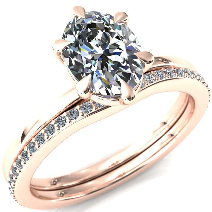 Fire Brilliance Lyla Oval Center Stone 6 Claw Prong Single Rail Solitaire Ring Rings