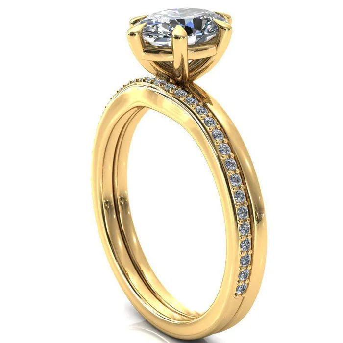 Fire Brilliance Lyla Oval Center Stone 6 Claw Prong Single Rail Solitaire Ring Rings