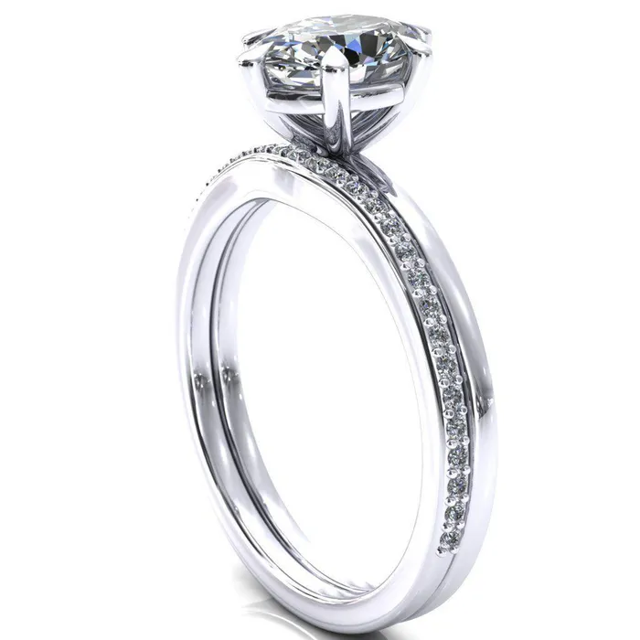 Fire Brilliance Lyla Oval Center Stone 6 Claw Prong Single Rail Solitaire Ring Rings