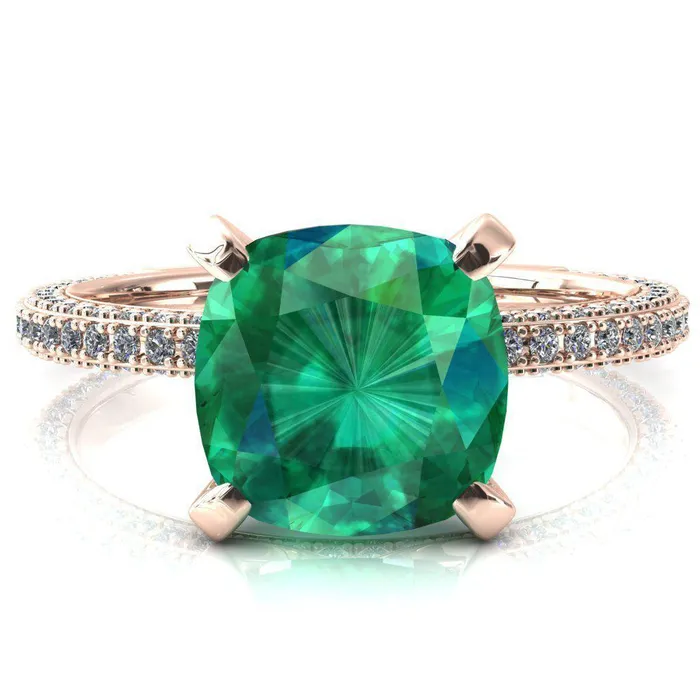 Fire Brilliance Mariyah Cushion Emerald 4 Prong 34 Eternity 3 Sided Diamond Shank Engagement Ring Rings