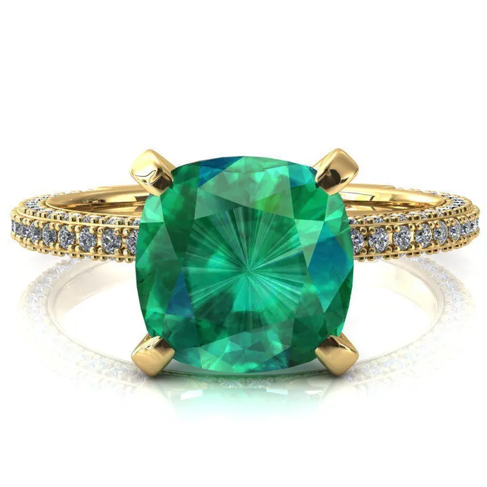Fire Brilliance Mariyah Cushion Emerald 4 Prong 34 Eternity 3 Sided Diamond Shank Engagement Ring Rings