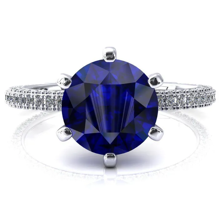 Fire Brilliance Mariyah Round Blue Sapphire 6 Prong 34 Eternity 3 Sided Diamond Shank Engagement Ring Rings Fire Brilliance Mariyah Round Blue Sapphire 6 Prong 34 Eternity 3 Sided Diamond Shank Engagement Ring Rings