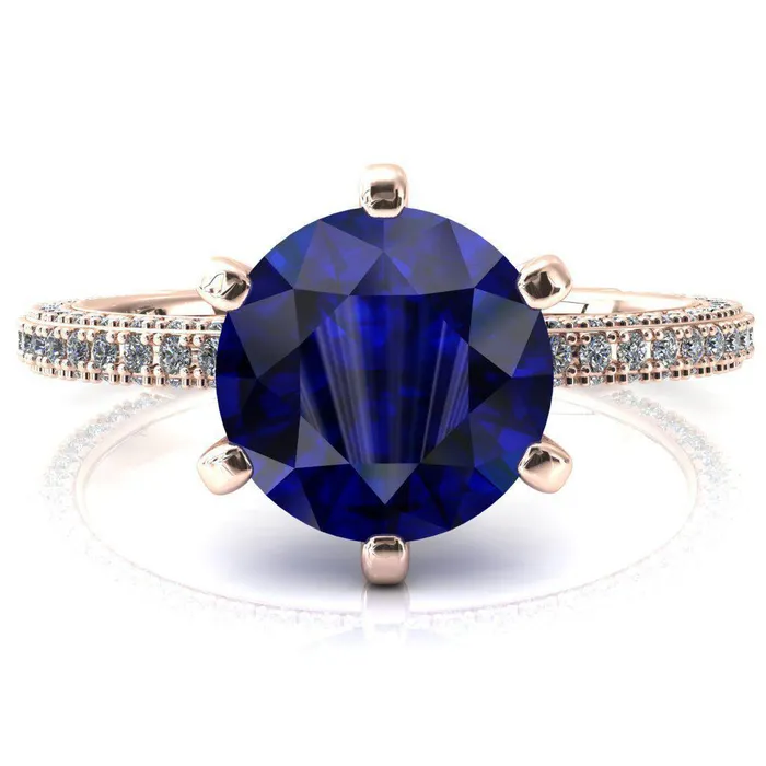 Fire Brilliance Mariyah Round Blue Sapphire 6 Prong 34 Eternity 3 Sided Diamond Shank Engagement Ring Rings