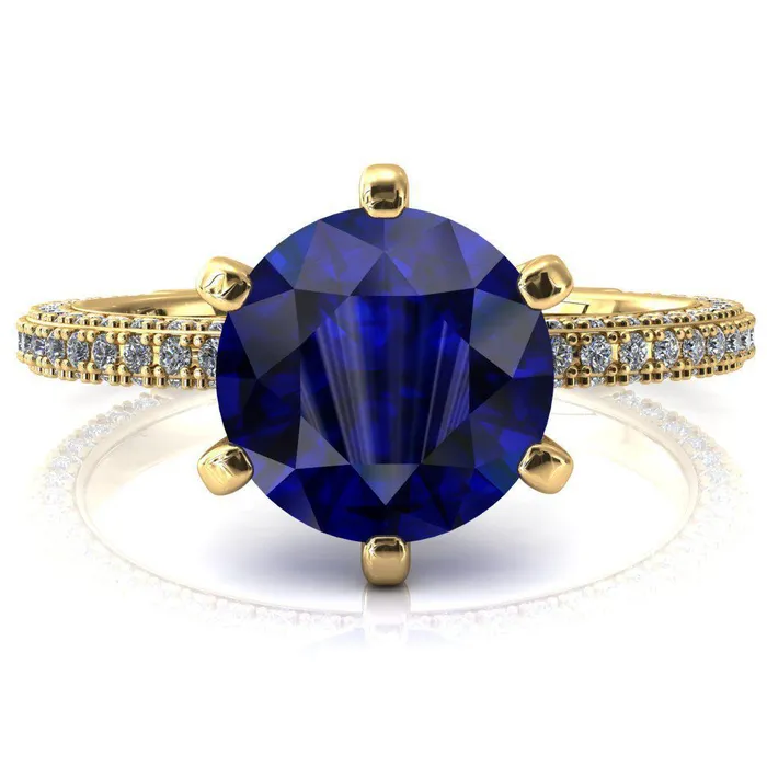 Fire Brilliance Mariyah Round Blue Sapphire 6 Prong 34 Eternity 3 Sided Diamond Shank Engagement Ring Rings