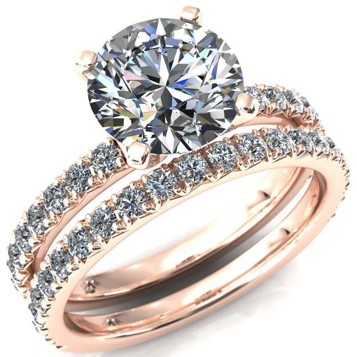 Fire Brilliance Nefili Round Center Stone 4 Prong 58 Eternity Diamond French Pave Engagement Ring Rings