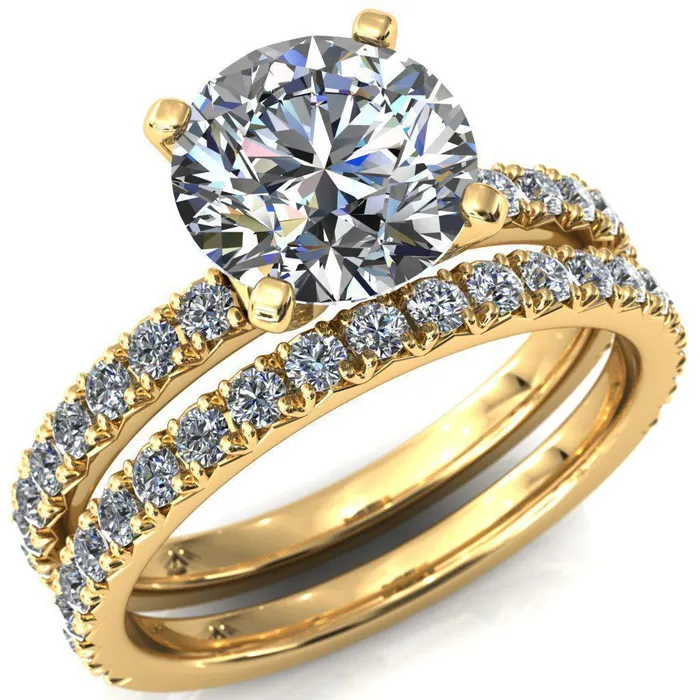 Fire Brilliance Nefili Round Center Stone 4 Prong 58 Eternity Diamond French Pave Engagement Ring Rings