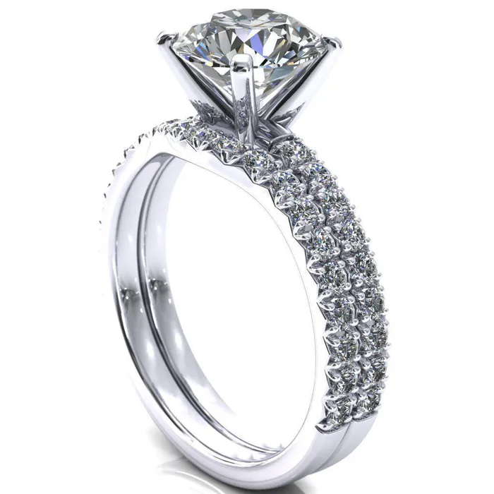 Fire Brilliance Nefili Round Center Stone 4 Prong 58 Eternity Diamond French Pave Engagement Ring Rings